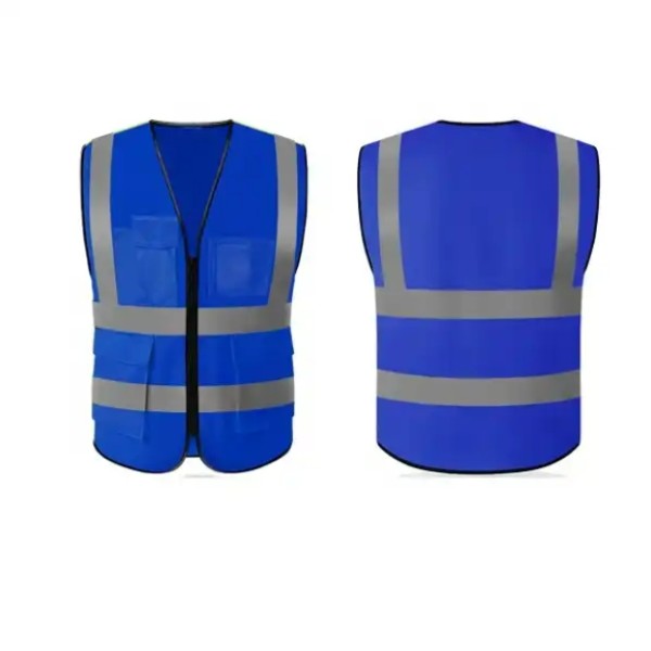 Blue vest with hanging pockets