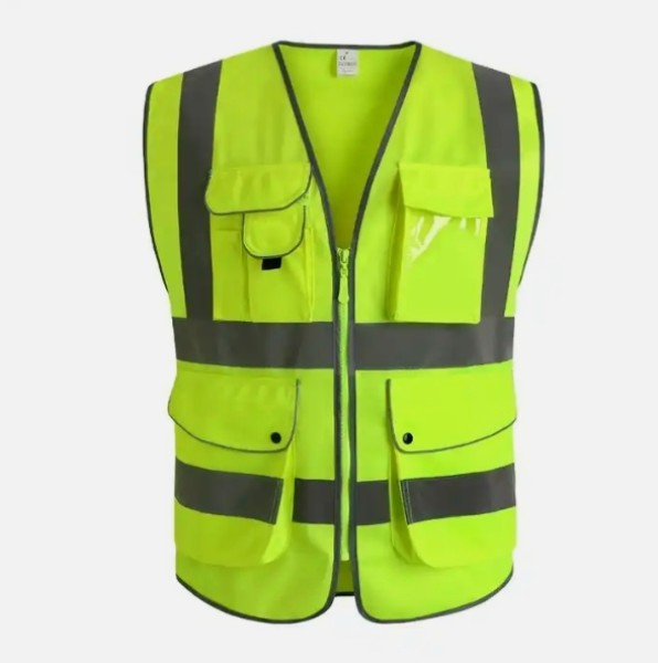 Yellow vest with hanging pockets