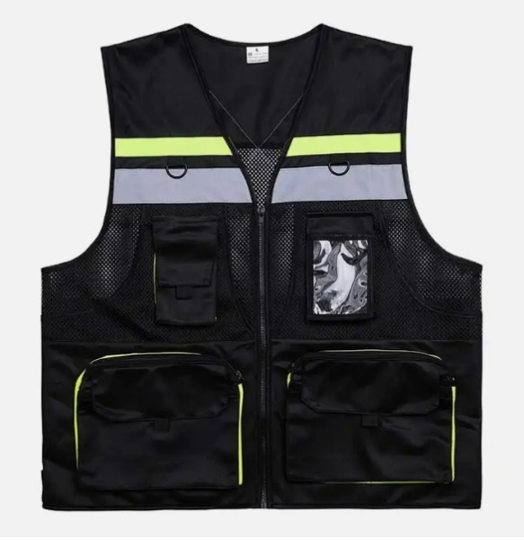 Black vest with hanging pockets