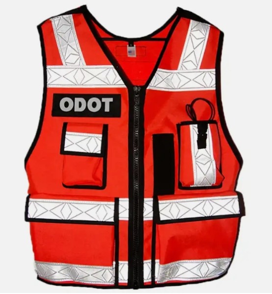 Orange vest with hanging pockets